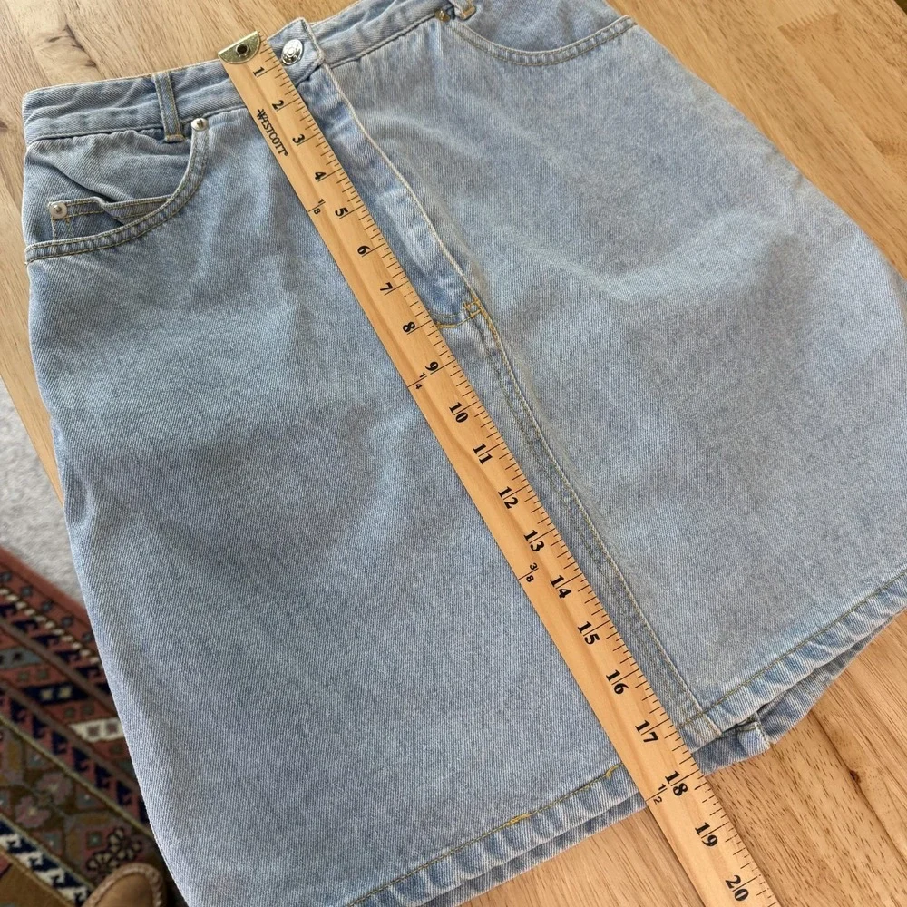 VTG‎ 90s Denim Mini Skirt Size 7 Light Wash High Rise A-Line Classic Cotton